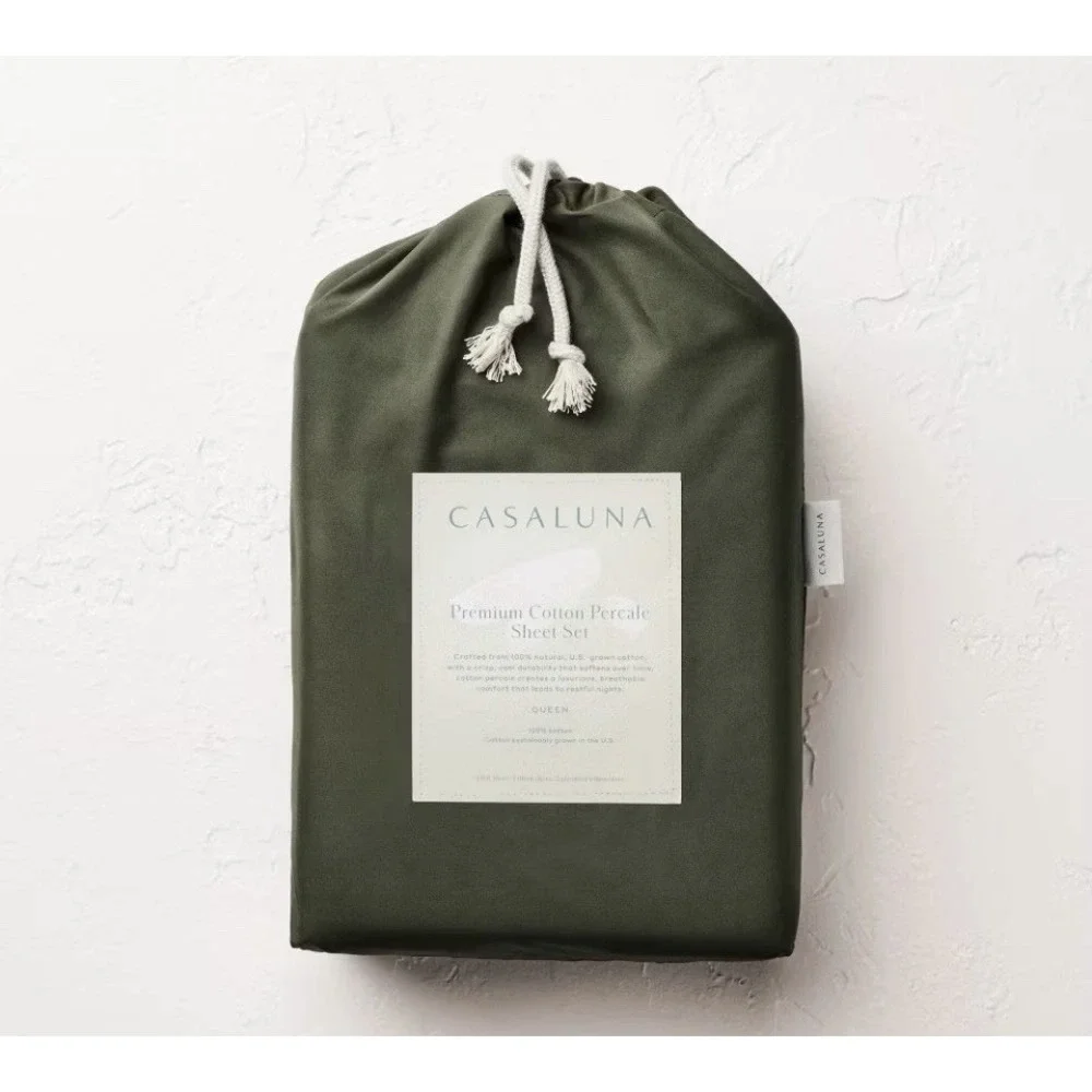 Queen 400 Thread Count Percale Sheet Set Olive Green - Casaluna
